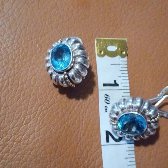🌹Caviar Earrings 925 750 with blue topaz.  Has gold accents - Picture 4 of 6